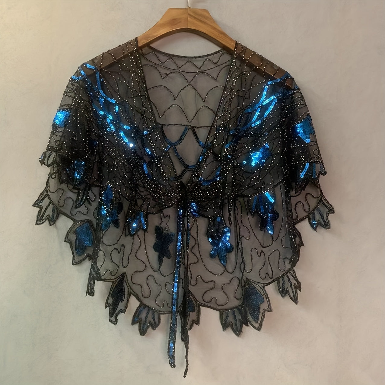 Vintage Lace Sequin Embroidery Shawl Cape Wrap for Party