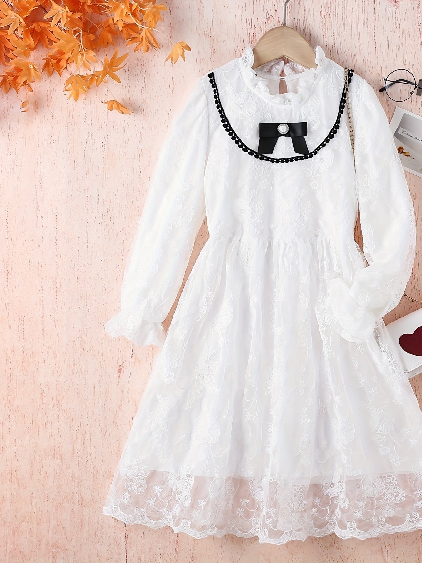 Youth Girls Lace Dress with Ruffle Collar