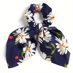 Daisy Print Bow Scrunchie Flower Charm Hair Tie Ponytail Holder