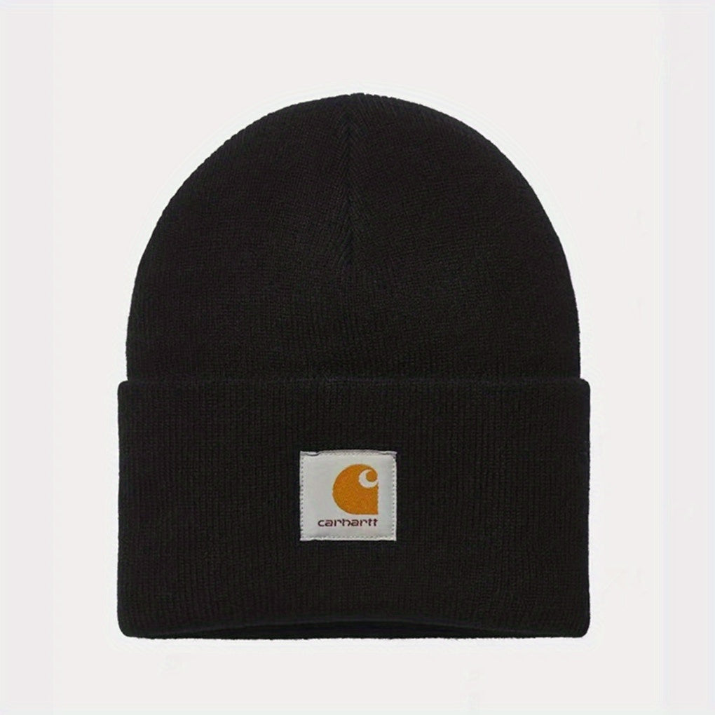 Label Patch Beanie Unisex Solid Knit Hat Warm Skull Cap