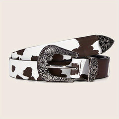  Cow Pattern PU Belt Western Carved Buckle Belts Punk Waistband