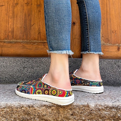 Women's Floral Printed Slip-On Non-Slip Canvas Slides Shoes