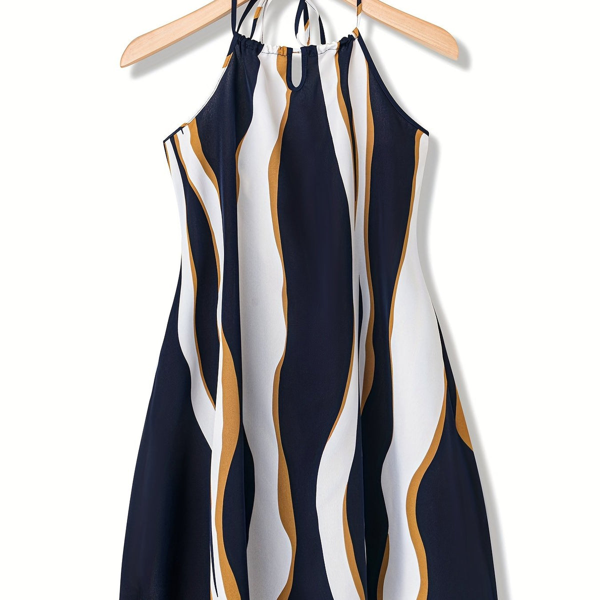 Geo Print Keyhole Dress Halter Neck Sleeveless Summer Dress
