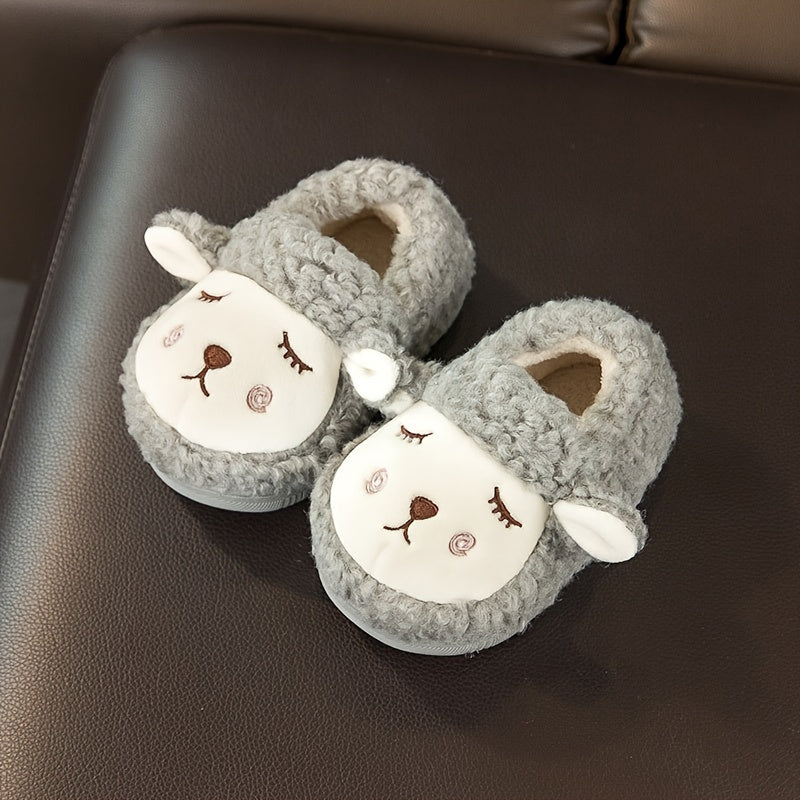 Boys Cartoon Slip On Furry House Shoes - Non Slip Soft Bottom Walking Shoes