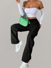 Elastic Waist Wide Leg Cargo Pants w/ Pockets
