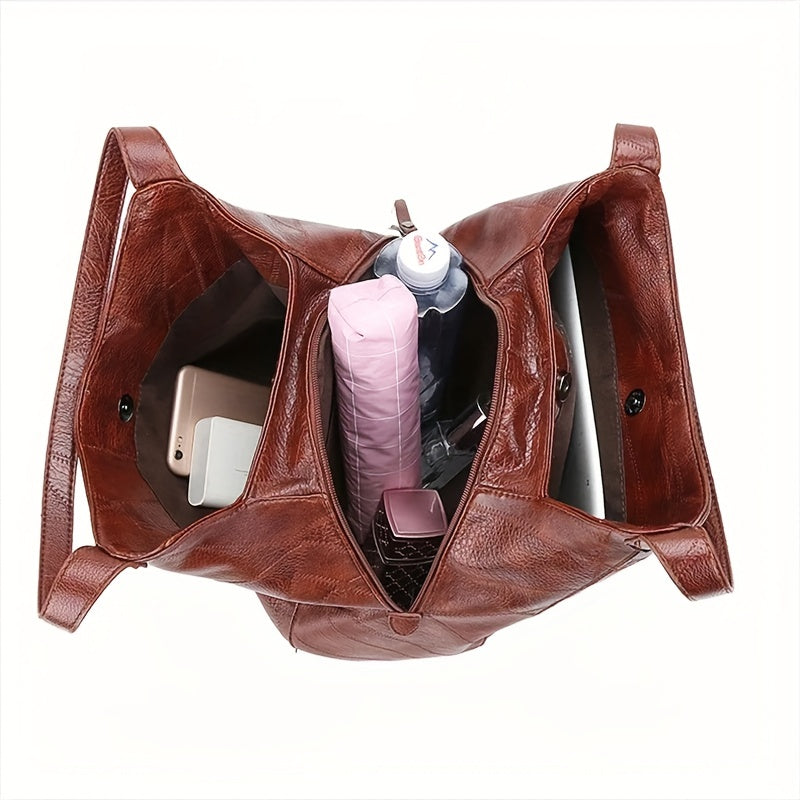 Vintage PU Hobo Bag Large Capacity Tote Bag Women's Travel Shoulder Bag