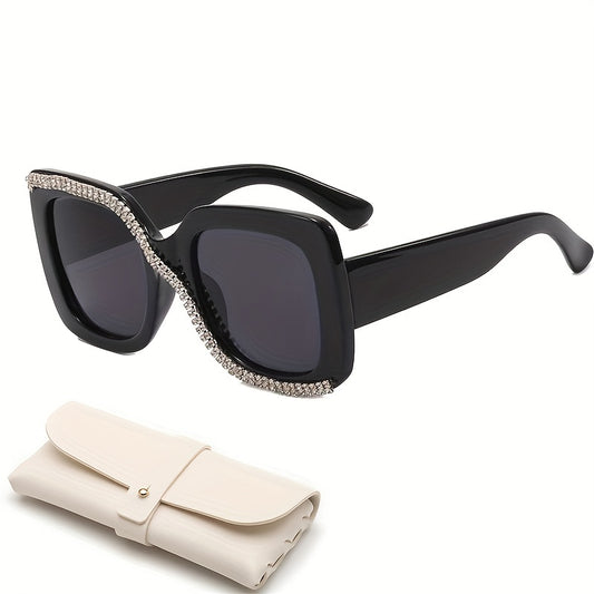 Large Square Sunglasses Rhinestone UV400 Sun Shades Glasses