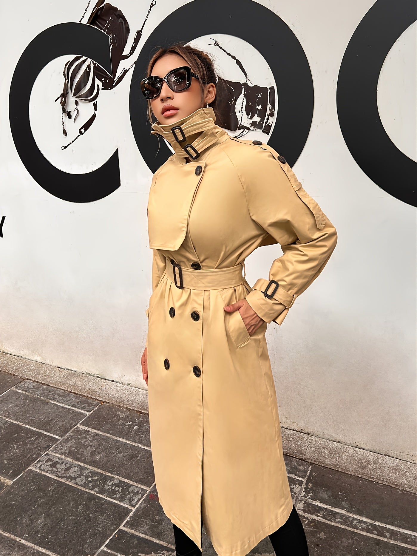 Casual Long Windbreaker Coat Solid Loose Outerwear Women's Clothing