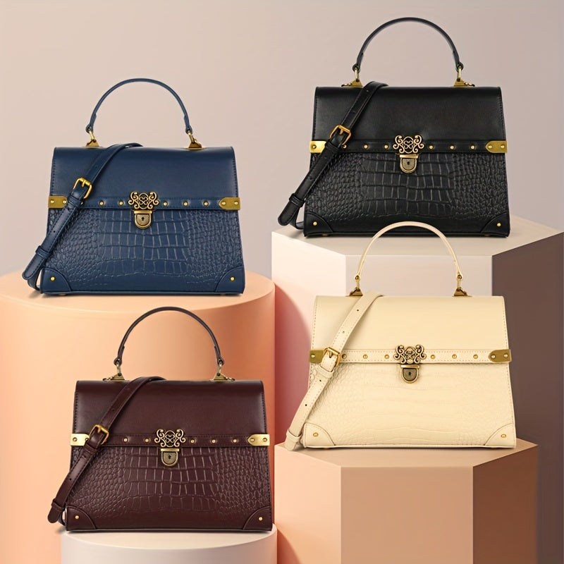 Crocodile Pattern Crossbody Bag Top Handle Satchel Handbag