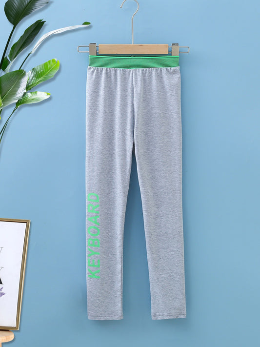 Girls' Solid Letter Print Leggings