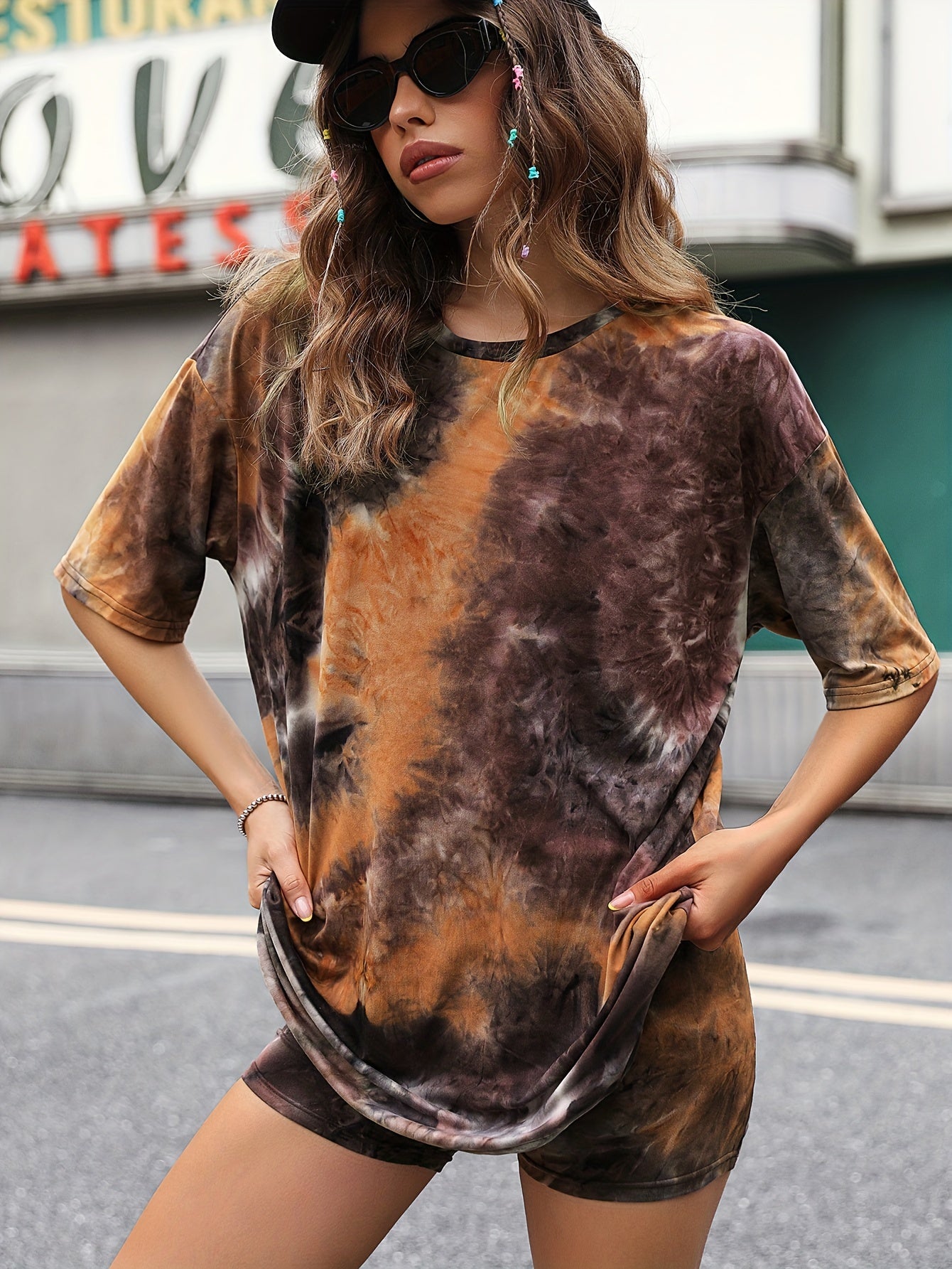 Casual Tie Dye 2pc Set T-shirt & Shorts Women's Outfits