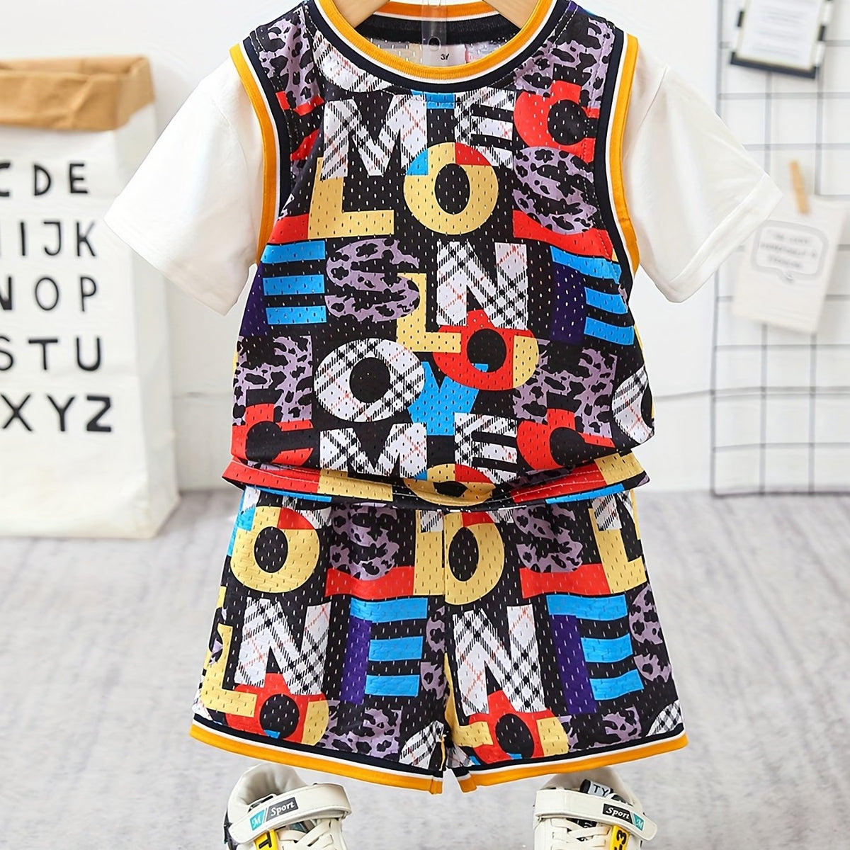 Boys Alphabet Graphic Print T-shirt & Shorts Set