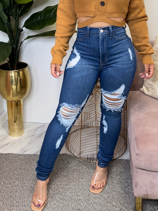  Skinny Jeans with High Stretch and Ripped Detail