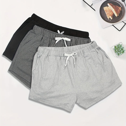 3 Pack Women's Plus Size Casual Elastic Drawstring Shorts