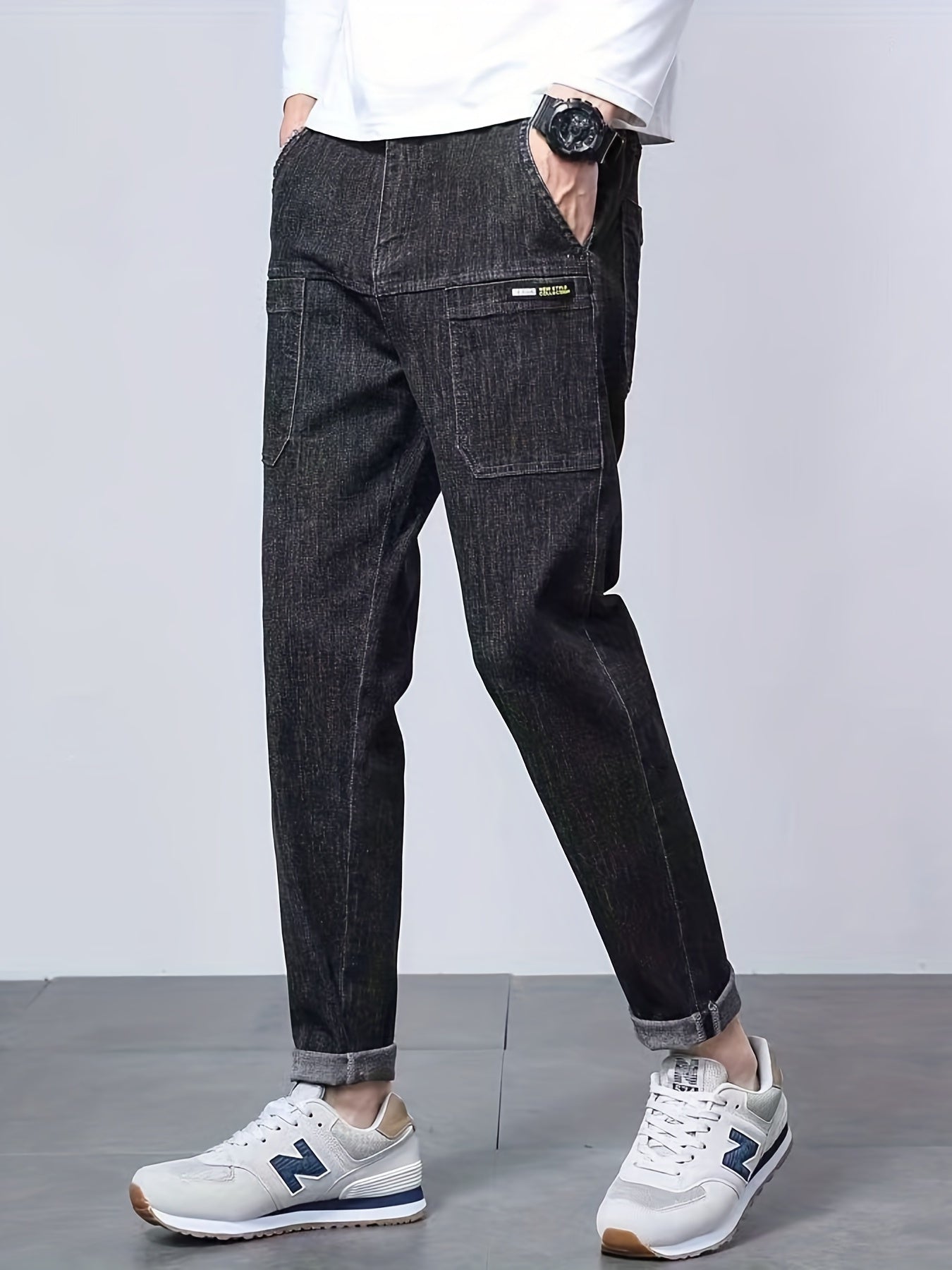 Men's Casual Denim Harem Pants with Pockets
