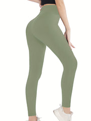 Solid High Waist Stretch Leggings, Women's Clothing
