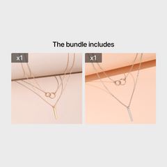 Rectangular Geometry Pendant Double Layer Necklace