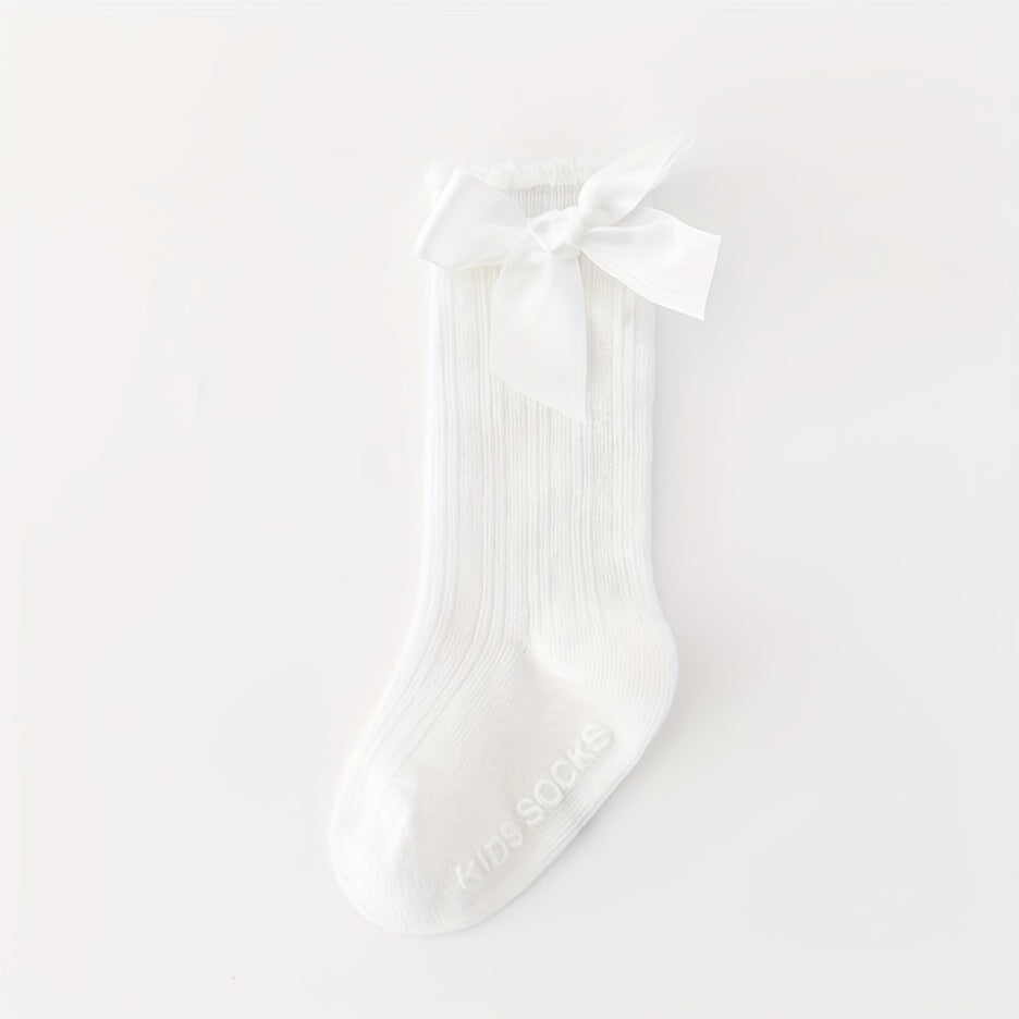 Toddler Girls Knee High Cotton Socks Solid Bowknot Spring Summer