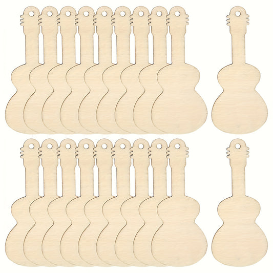 20pcs Guitar Shaped Wooden Cutouts Music Discs with Twines for DIY Crafts