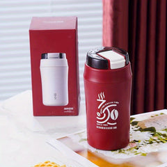 Ceramic Lined Coffee Mug with Soft Straw, Double Drink Cup 400