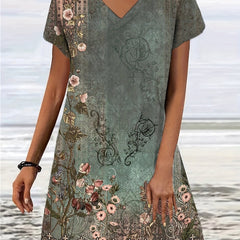Short Sleeve V Neck Dress Casual Dress For Summer & Spring