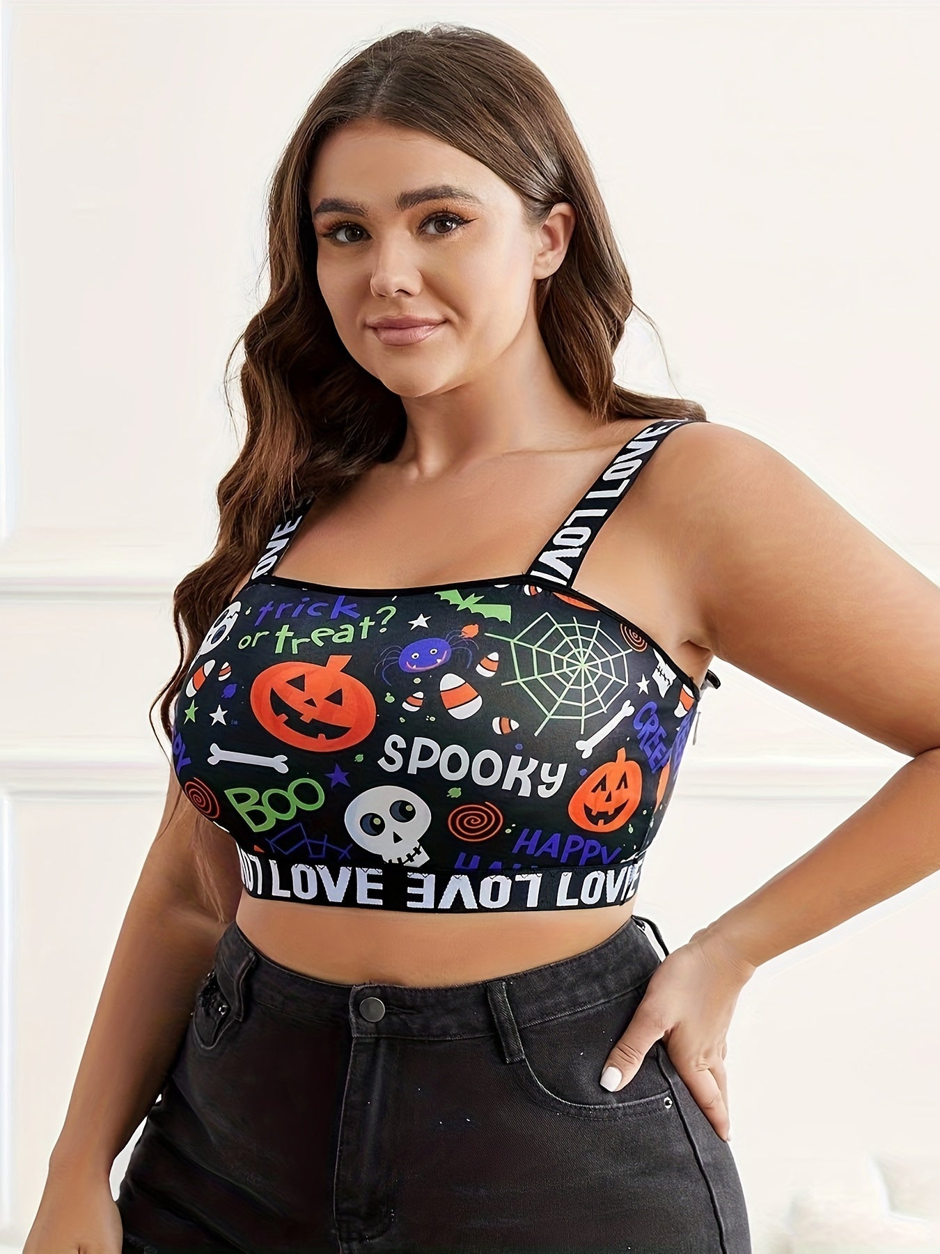 Gothic Bra Women's Plus Skull & Spiderweb Print Tape Bralette