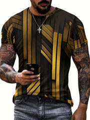 Men's Stripes Print T shirt Active Comfy Crew Neck 3D Print Tee