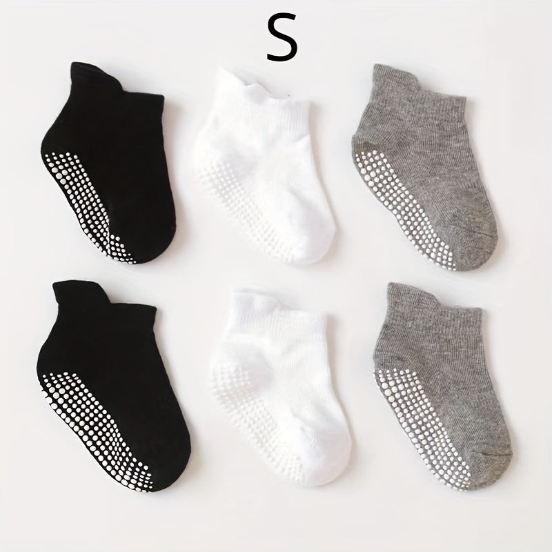 6 Pairs Boy's Non Slip Socks with Rubber Bottom Dots