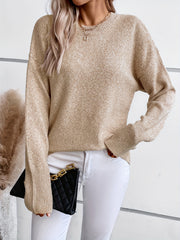 Women's Solid Crew Neck Pullover Sweater for Fall & Winter