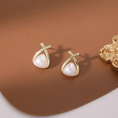 Geometric Triangle Faux Pearl Stud Earrings Female Temperament Ear Jewelry