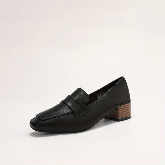 Women's Square Toe Chunky High Heels Solid Slip On Stacked Heels Pumps