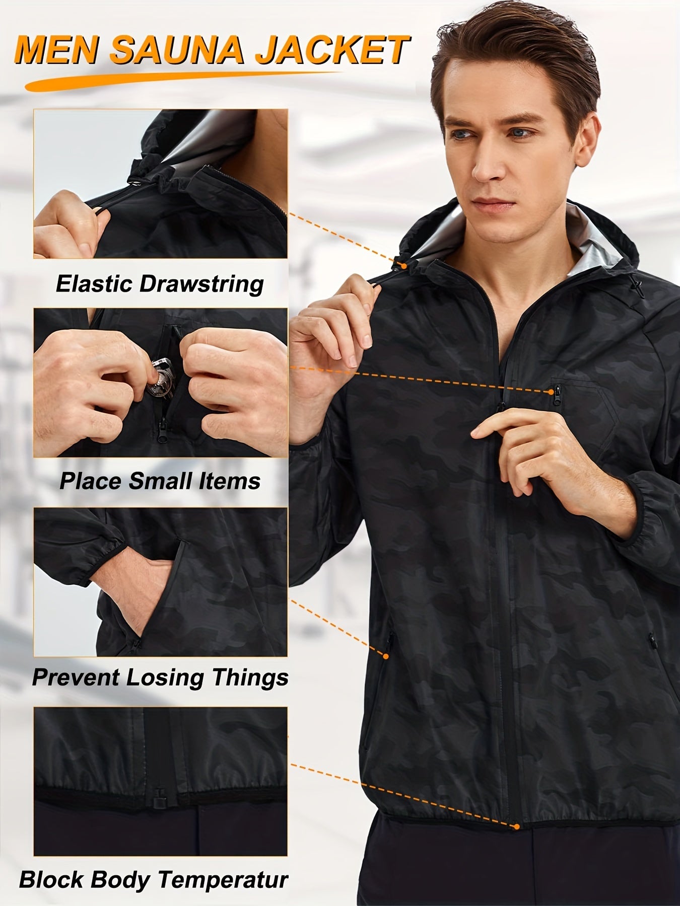 Men's Sweat Sauna Suit Hooded Jacket for Weight Loss