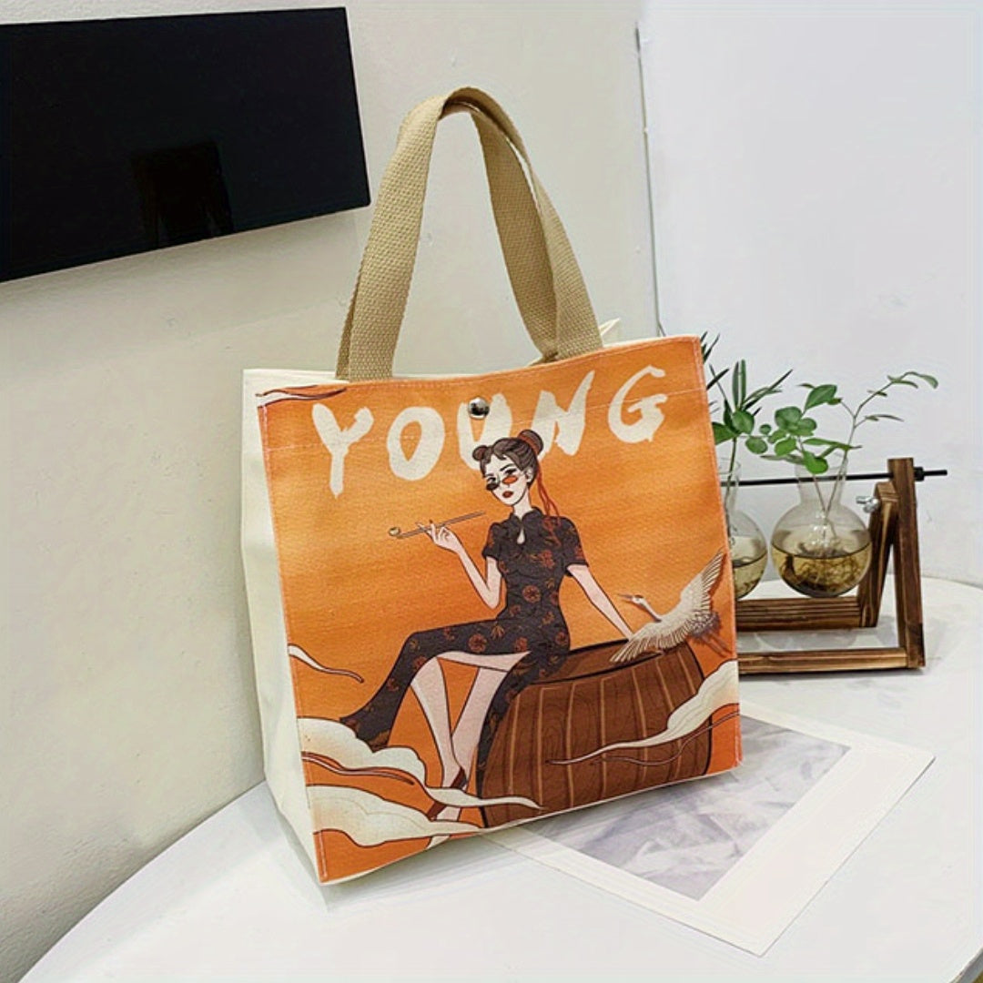 Cartoon Figure Print Tote Satchel Bag Large Capacity Shoulder Bag
