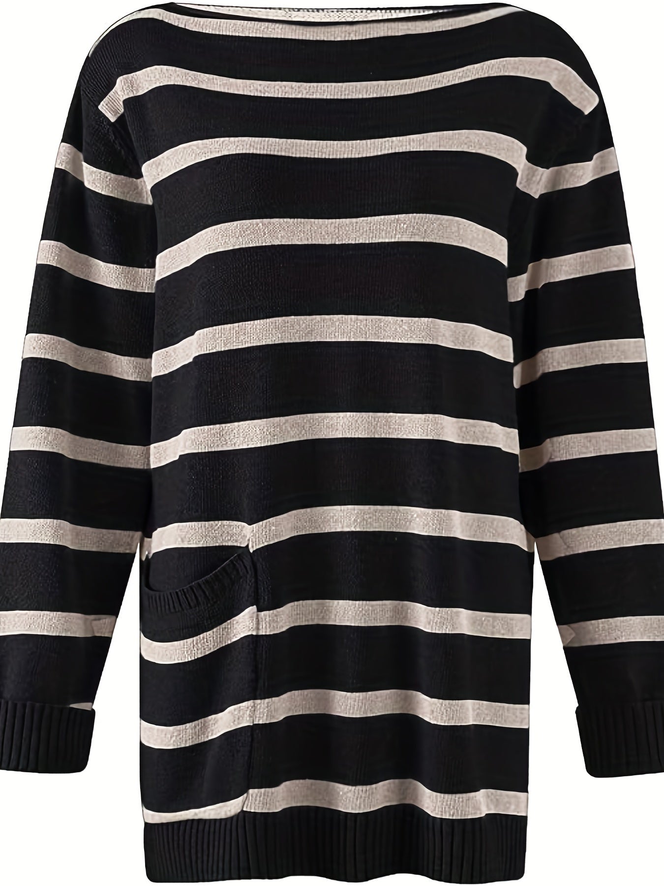  Casual Sweater Women's Plus Stripe Print Boat Neck Jumper