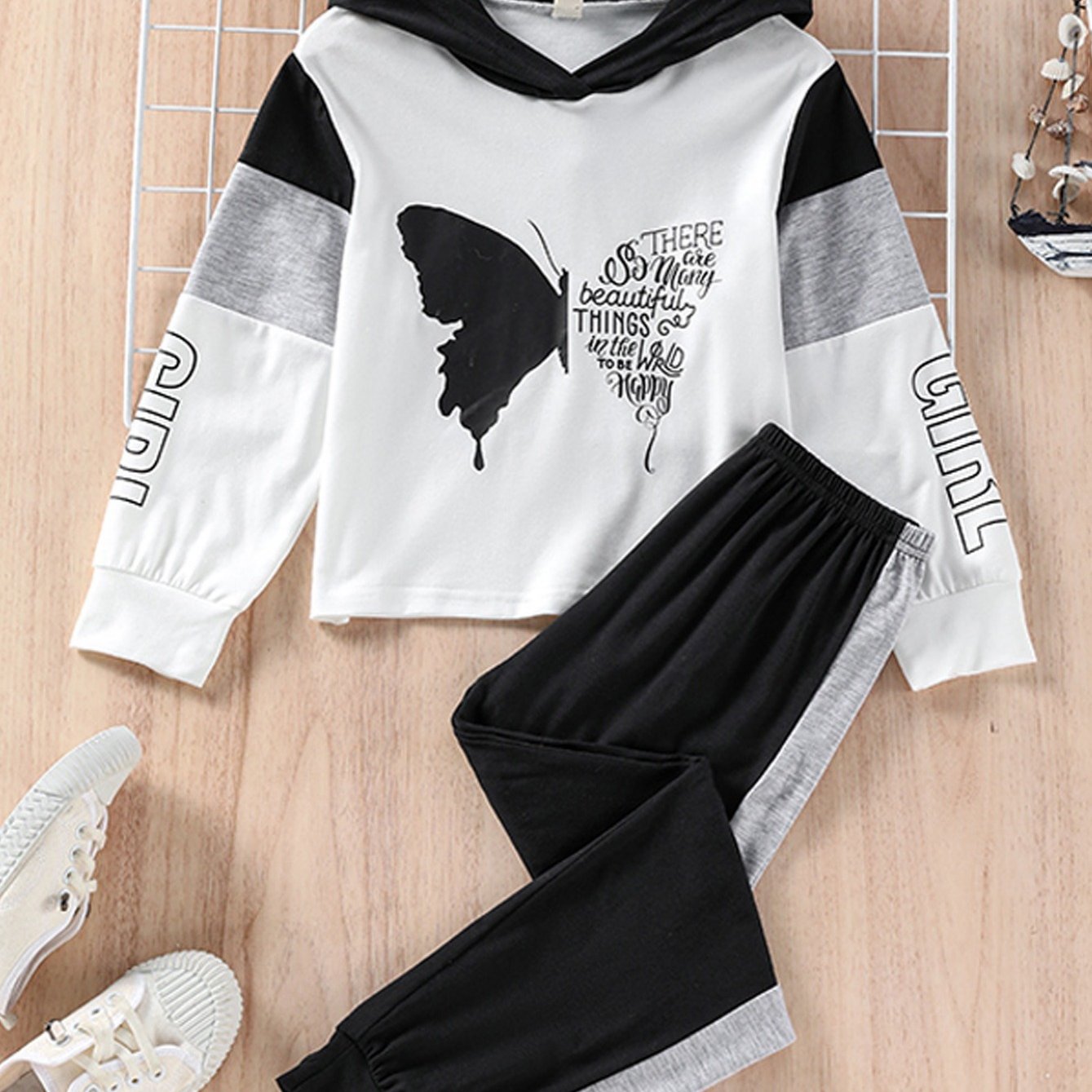Girls Butterfly Hoodie & Pants Set Casual Outfits Kids Clothing