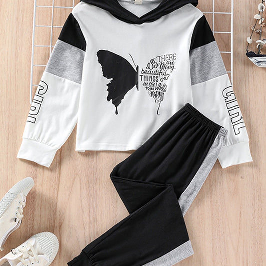 Girls Butterfly Hoodie & Pants Set Casual Outfits Kids Clothing