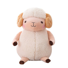 Cute Little Lamb Plush Doll with Brown Ears & Pink Cheeks