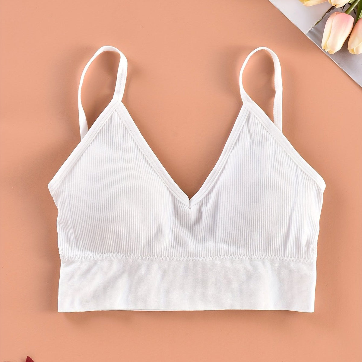 Ribbed Cami Crop Top V Neck Backless Lingerie
