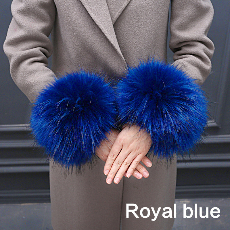 2pcs Winter Faux Fur Arm Warmers Short Wrist Band Cuffs for Women