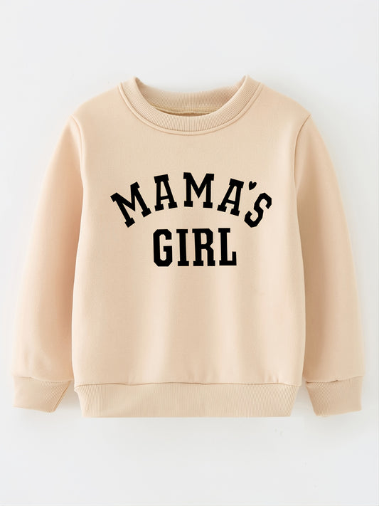Girls Khaki Letter Print Sweatshirt Long Sleeve Round Neck