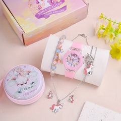 6pcs Unicorn LED Watch Necklace Bracelet Earrings Set
