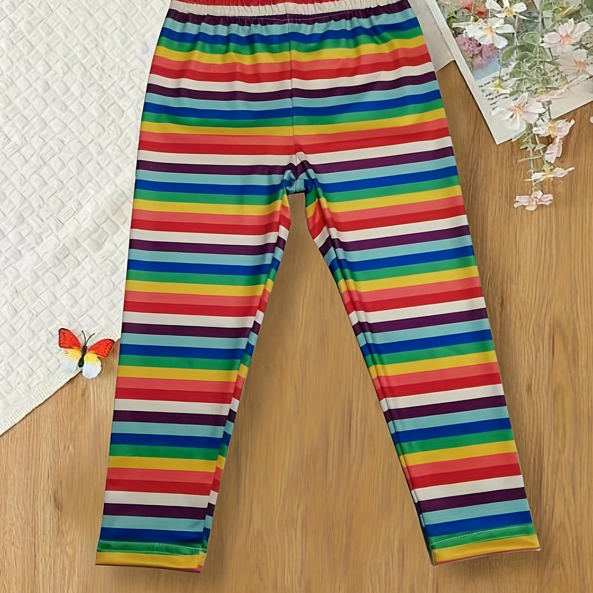 Rainbow Striped Leggings Girls All Seasons Sports Gift