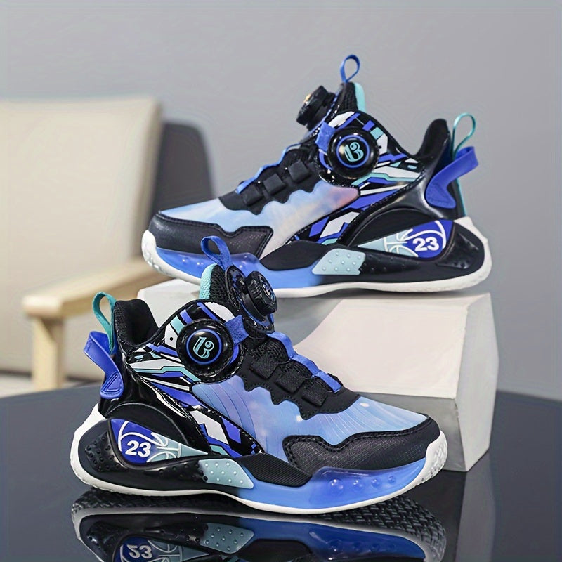 Boys Basketball Shoes Comfy Non Slip Sneakers with Rotating Buckle