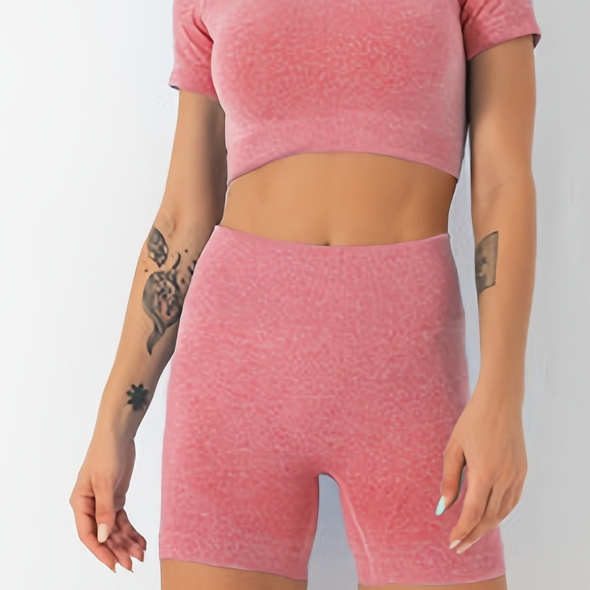 2pcs Seamless Workout Sets Crop Top & Biker Shorts Women's Activewear