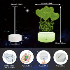 3D Night Lamp Remote Control 16 Colors Bedroom Decor Birthday Gift