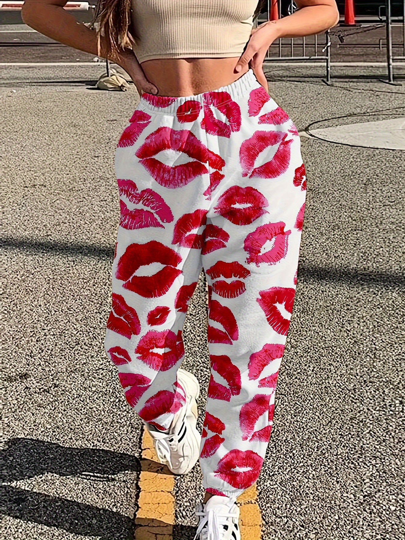  Y2K Pants Women's Plus Kiss Print Joggers