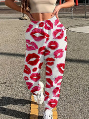  Y2K Pants Women's Plus Kiss Print Joggers