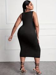 Sexy Tank Dress Women's Plus Solid Ripped Square Neck Semi Sheer
