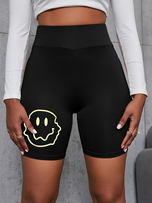 Smile Face Graphic Yoga Sports Casual Shorts Women's Clothing