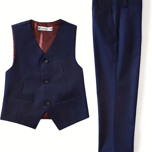 2pcs Boys Formal Outfits Pants&Vest Set For Competition Wedding Dress